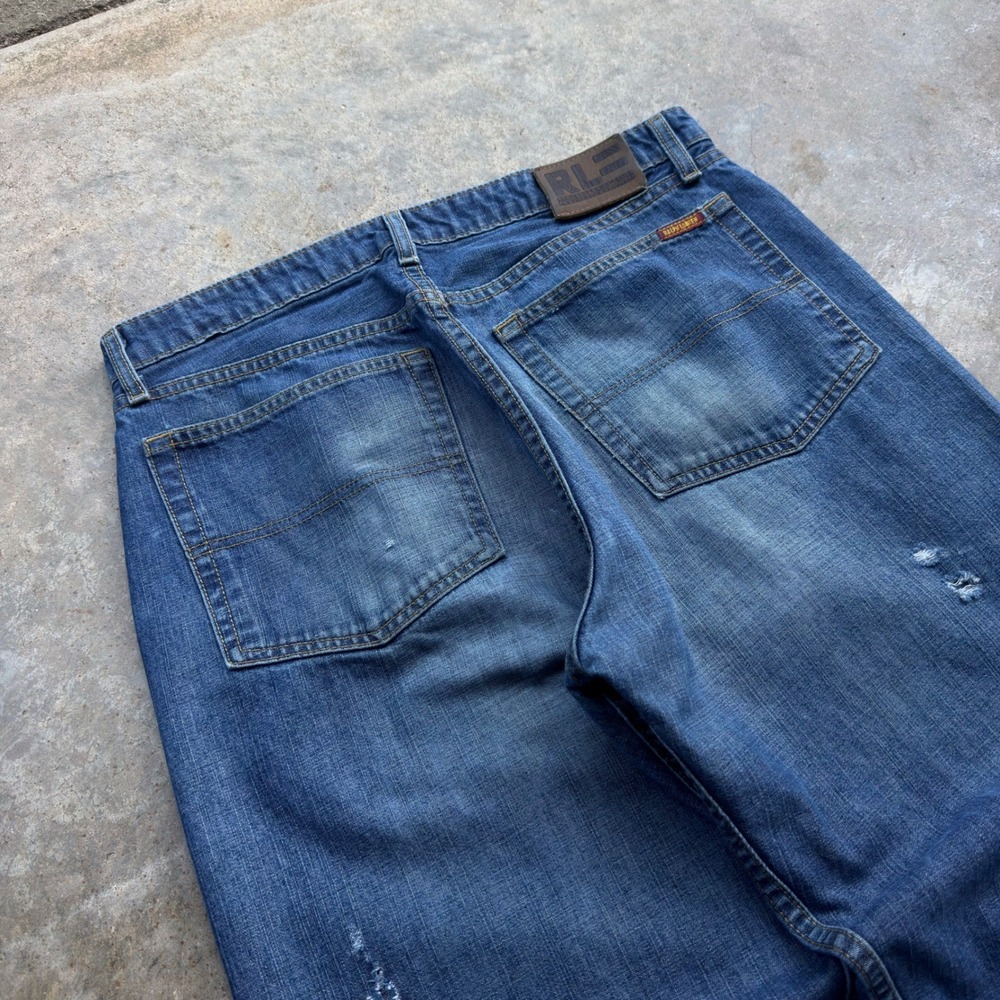 Vintage Y2K Polo Ralph Lauren Baggy Jeans Distressed Wide Leg Blue 34x32 (F1) - Picture 5 of 8